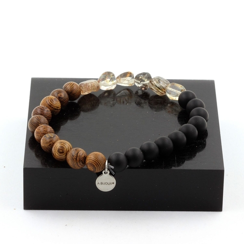 Super Seven (Melody's Stone) + Matte black Onyx + wood Bracelet