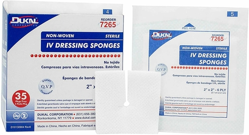 Dukal Basic T-Drain Sponges 2" x 2". Pack of 70 Pre-Cut Dressings for