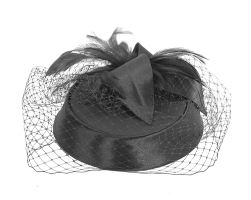 Black custom made cocktail pillbox hat