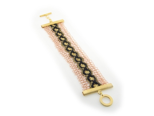 Fronay 92138 7 in. Handmade Rose Gold Sterling Silver Flower Mesh Brac