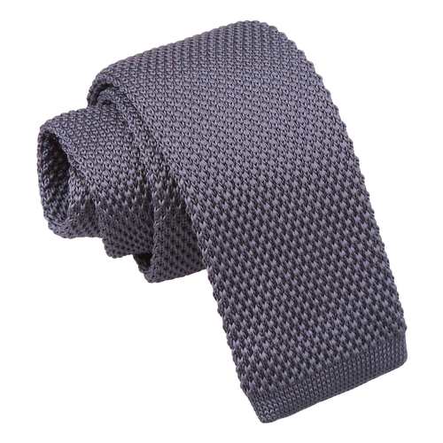 Plain Knitted Tie - Boys - Charcoal