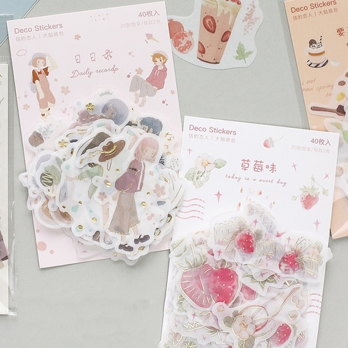 40PCS/ PACK Strawberry Milk Tea Sticker
