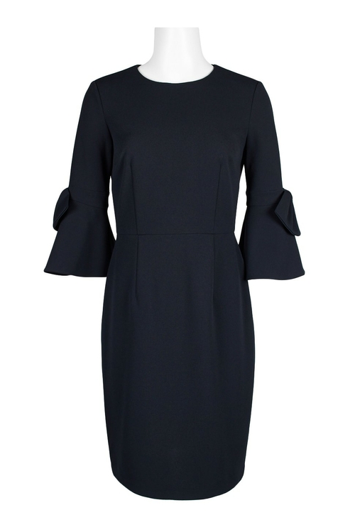 Donna Morgan Crew Neck Circular Flounce Sleeve Zipper Back Stretch