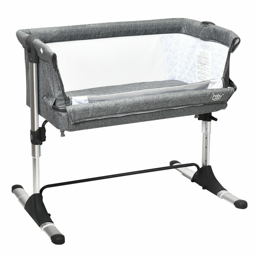 Grey Baby Side Sleeping Cot / Travel Cot with Mattress-Grey