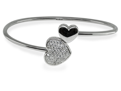 Fronay 122137 Sparkling Cz Heart Cuff Bangle in Sterling Silver