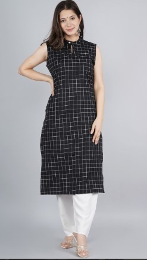 Women Black Printed Kurta with Palazzos (SIZE-2XL) (COLOR-BLACK&WHITE)