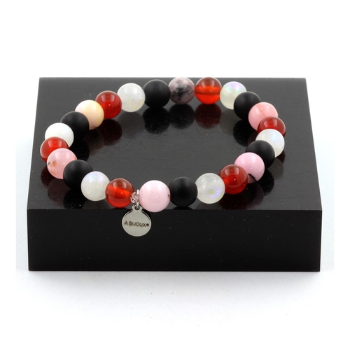 Red Agate + Moonstone + Matte Black Onyx + Pink Opal Bracelet