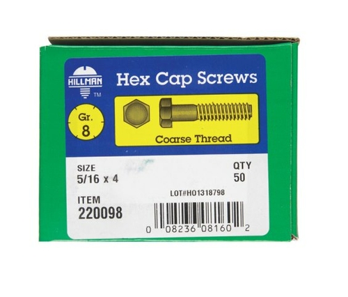 Hillman 220098 0.32 x 4 in. Grade 8 Hex Cap Screw - Zinc Dichromate