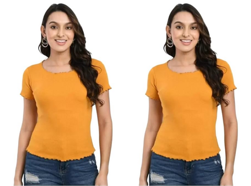 MUSTARD Stylish and Latest Women's Casual Short Sleeves Round Neck