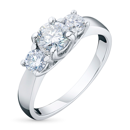 14K White Gold Ring with 3 Round-Cut Lab-Created Diamonds 1.329 CT.TW