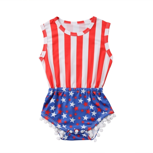 2018 Babies Summer  Flag Stars Stripes One piece