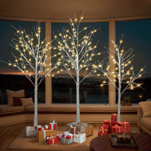 Set of Lighted Birch Tree, 4FT 48 LED/5FT 72 LED/6FT 96 LED Artificial