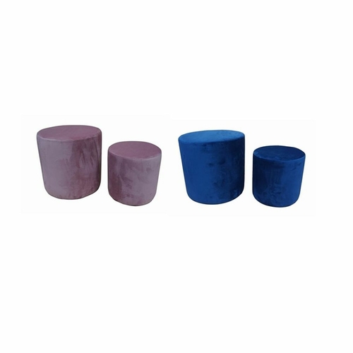 Footrest DKD Home Decor Polyester Wood Navy Blue Light Pink (2 pcs)