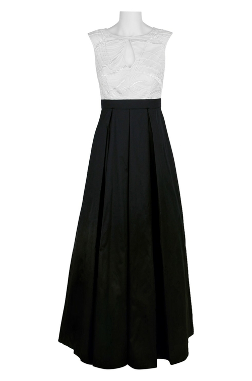 Aidan Mattox Crew Neck Keyhole Sleeveless Pleated Embroidered Mesh