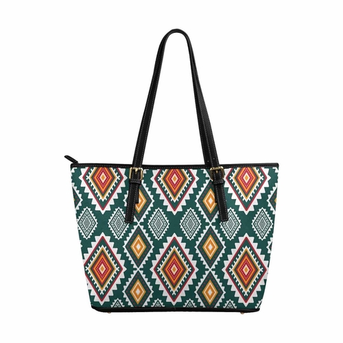 Large Leather Tote Shoulder Bag - Multicolor Illustration