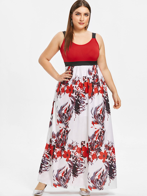  Floral Print Plus Size Maxi Dress Casual