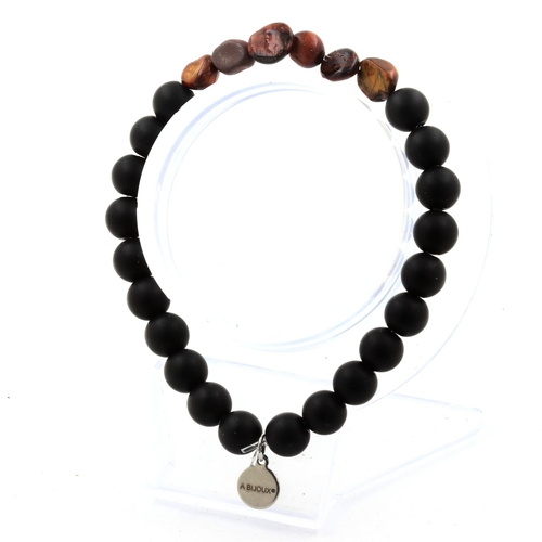 Red tiger's eye from Brazil + Matte black Onyx Bracelet 8 mm Beads.