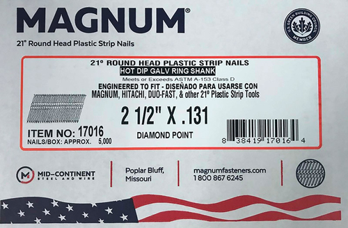 Magnum Fasteners 2847184 21 deg Ring Shank Angled Strip Nails, 2.5