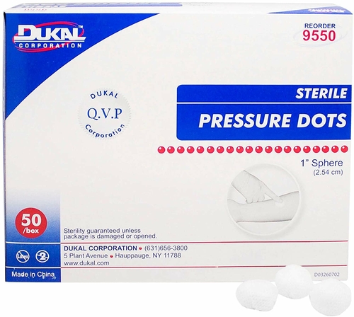 Dukal Pressure Dots 1". Case of 500 Non-Woven Gauze Spheres for