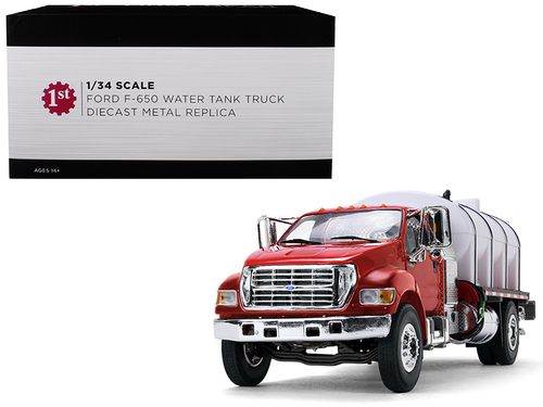 Ford F-650 with Roto Molded Water Tank Truck Red and White 1/34