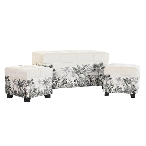 Bench DKD Home Decor   Black Beige Polyester Green MDF Wood (80 x 40 x