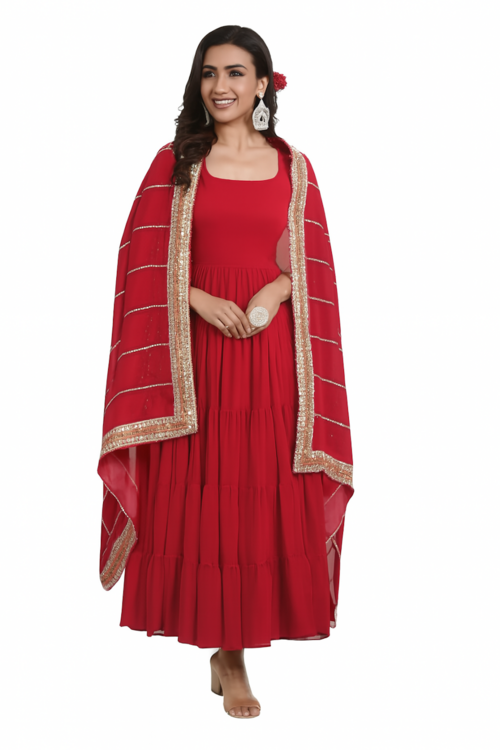 Main Elegant Traditional Women’s Ethnic Wear Set-Red (Size-5XL) | D393 image