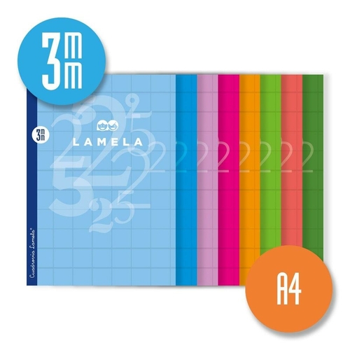 Notebook Lamela 3X3 3MM 50 Sheets 10 Units Grid sheets A4 Multicolour