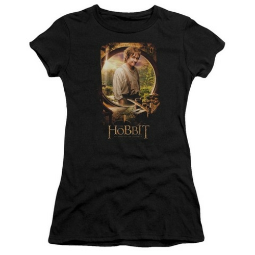 Trevco The Hobbit-Bilbo Poster Short Sleeve Junior Sheer Tee- Black - 
