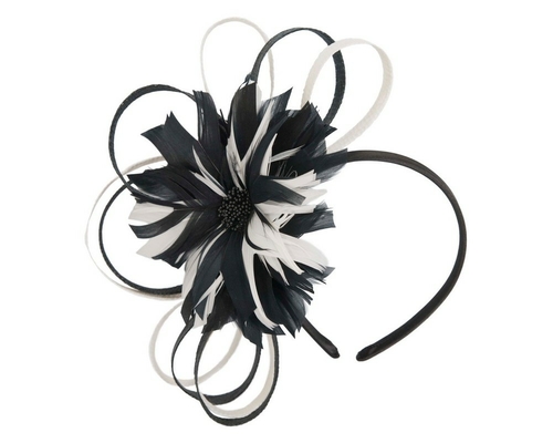 Large black & cream feather flower fascinator