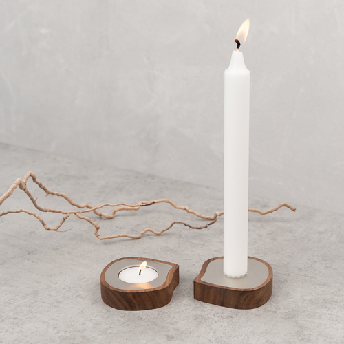 Taper candle or tealight holder | walnut, stainless steel