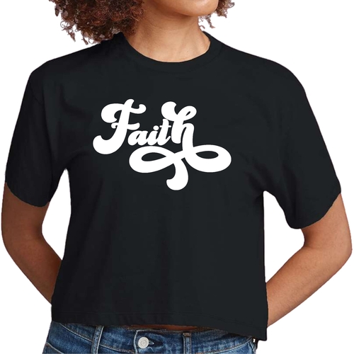 Womens Cropped Graphic T-shirt - Faith Script Illustration