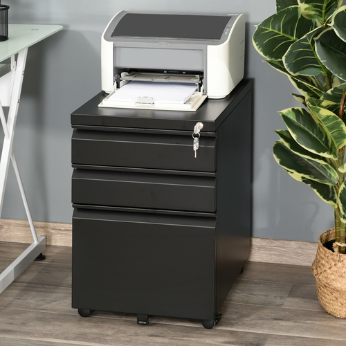 Vinsetto Metal 3 Drawer Mobile Locking Filing Cabinet Under Desk for