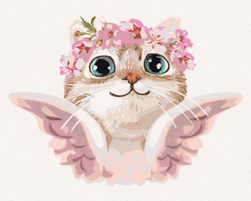 Paint by Numbers - CAT ANGEL WITH FLOWERS