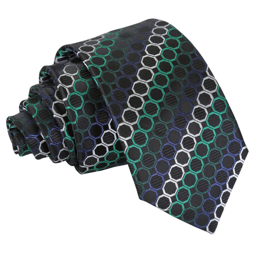 Honeycomb Polka Dot Slim Tie - Black, Green & Silver