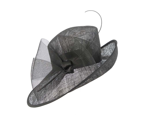 Black asymmetric racing hat with large bow