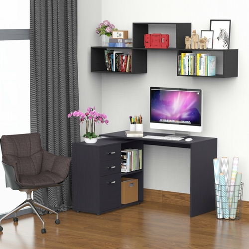 HOMCOM L-Shaped Corner Straight Writing Desk with Storage Shelf,