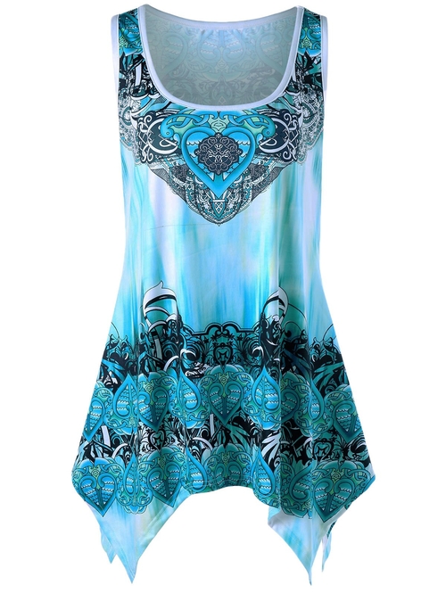  Plus Size Graphic Handkerchief Tunic Top