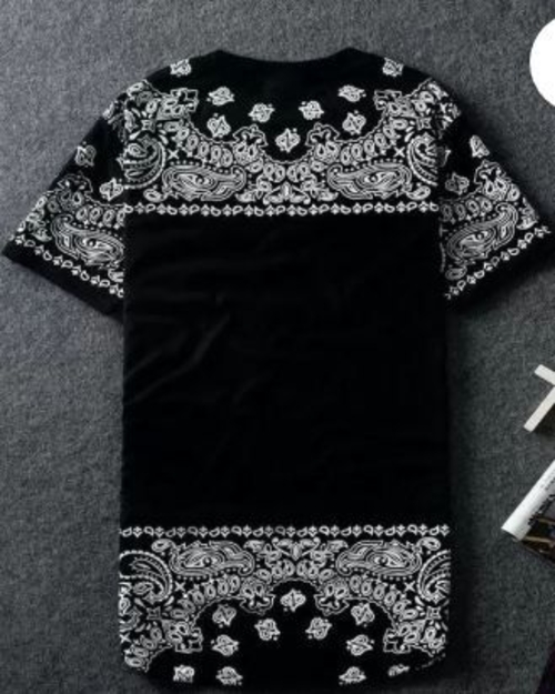 Men Printed Round Neck Cotton Blend Black T-Shirt M