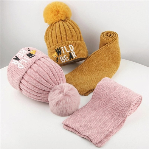 2pcs Toddler Girl Boy Baby Hat +Scarf Set Winter