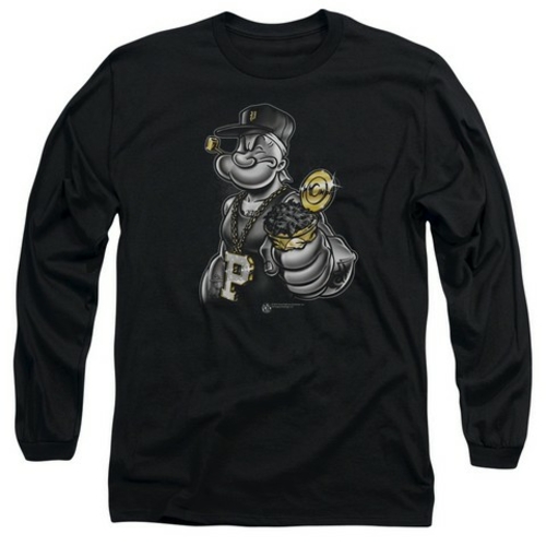 Trevco Popeye-Get More Spinach Long Sleeve Adult 18-1 Tee, Black -