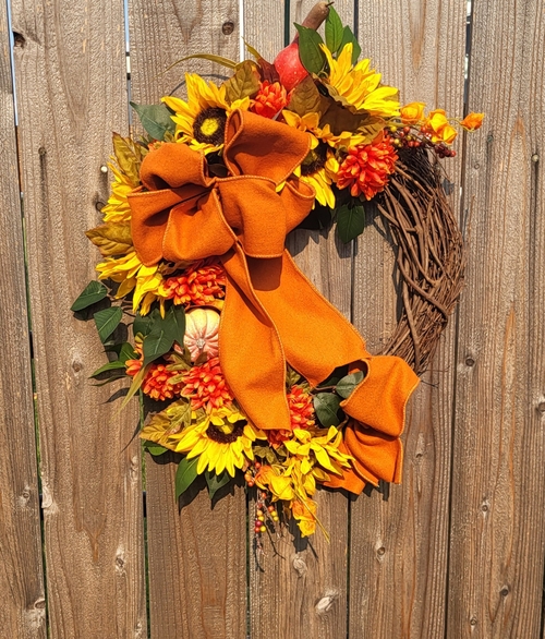 Sunflower and Mum Fall Floral Wreath