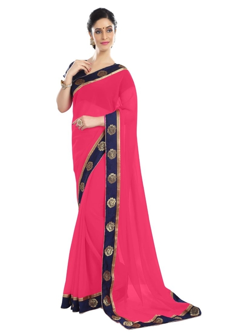 Generic Women's Chiffon Saree (Peach, 5-6 Mtrs)