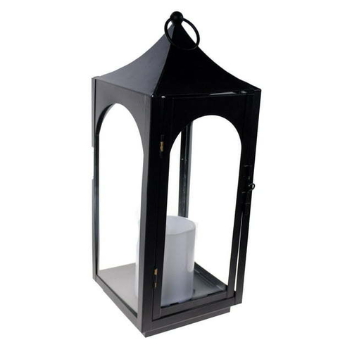 S4O 12" Metal Hanging Lantern with Glass + LED Candle Table Home