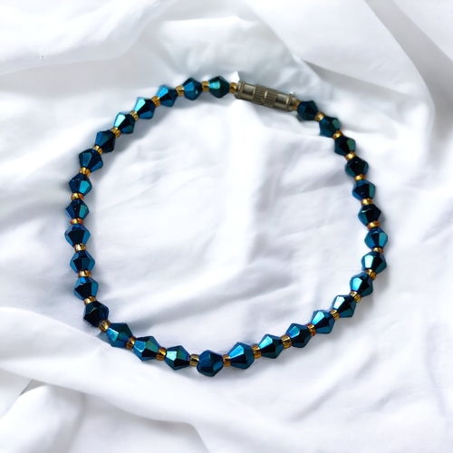 Blue Gold Crystal Beaded Sparkle minmalist Elegant Bracelet