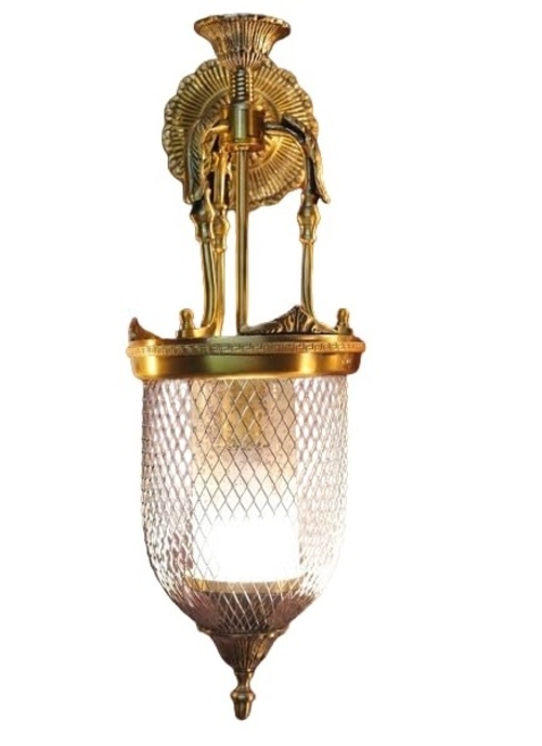 Brass Antique Finish Metal Bell-Jali Wall Light with Glass Decorative