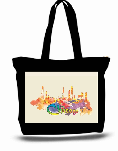 City of Chicago Skyline Painting Tote New Zipper Bag