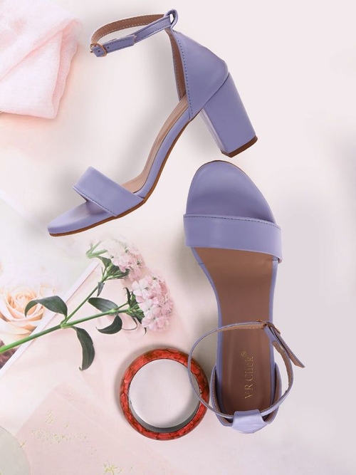 Chunky Heeled Sandals with Buckle Fastening (Size-39) (Color-PURPLE)