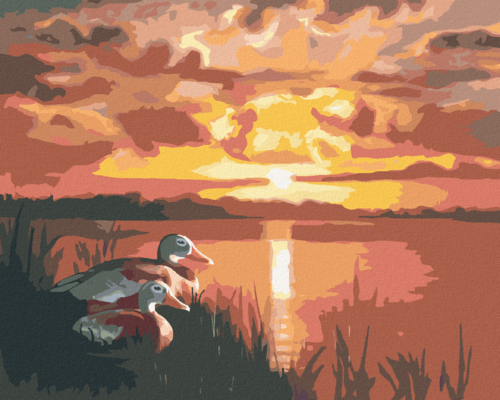 Zuty - Paint by Numbers - DUCKS AND THE SUNSET (D. RUSTY RUST), 40x50