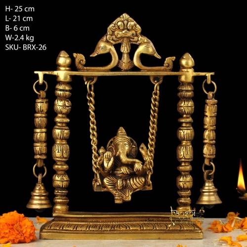 6" BRASS GANESH SITTING ON CHOKI