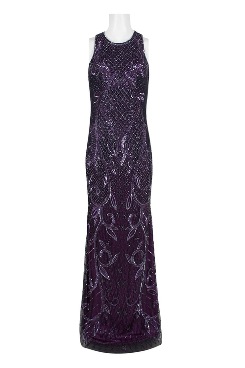 Theia Crew Neck Sleeveless Bodycon Zipper Back Embellished Mesh Dress